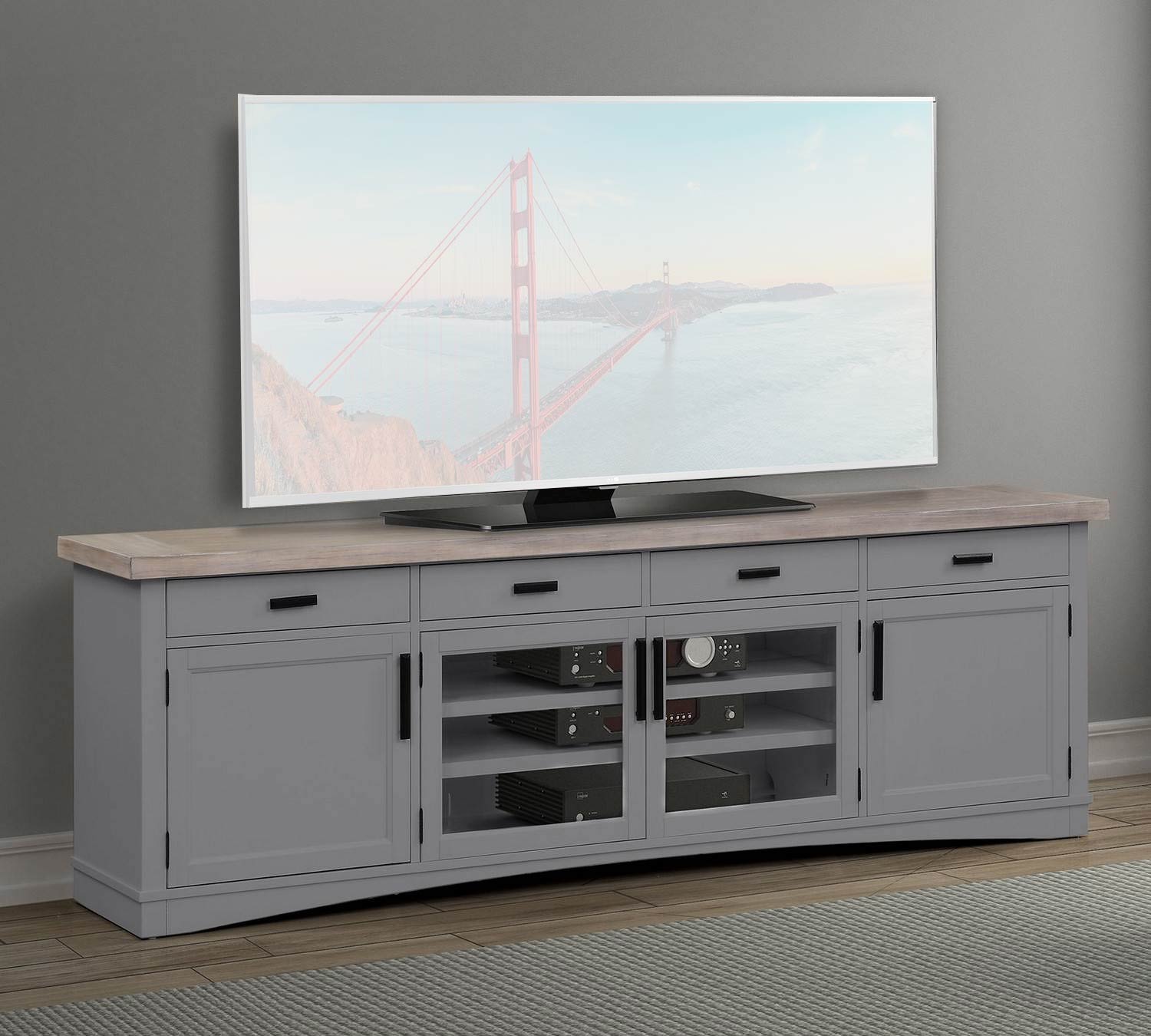 Parker House Americana Modern 92 Inch TV Console - Dove with Weathered Natural top