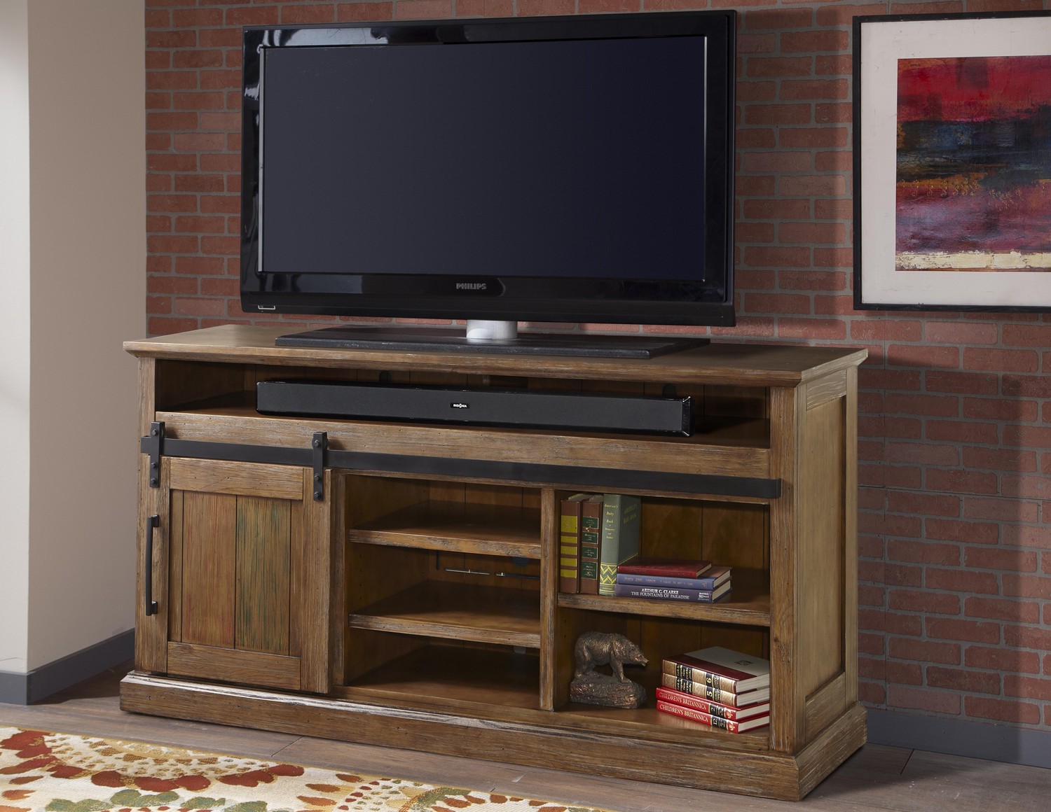 Parker House Hunts Point 67-inch TV Console with Sliding Door and Drawers - Vintage Weathered Pine