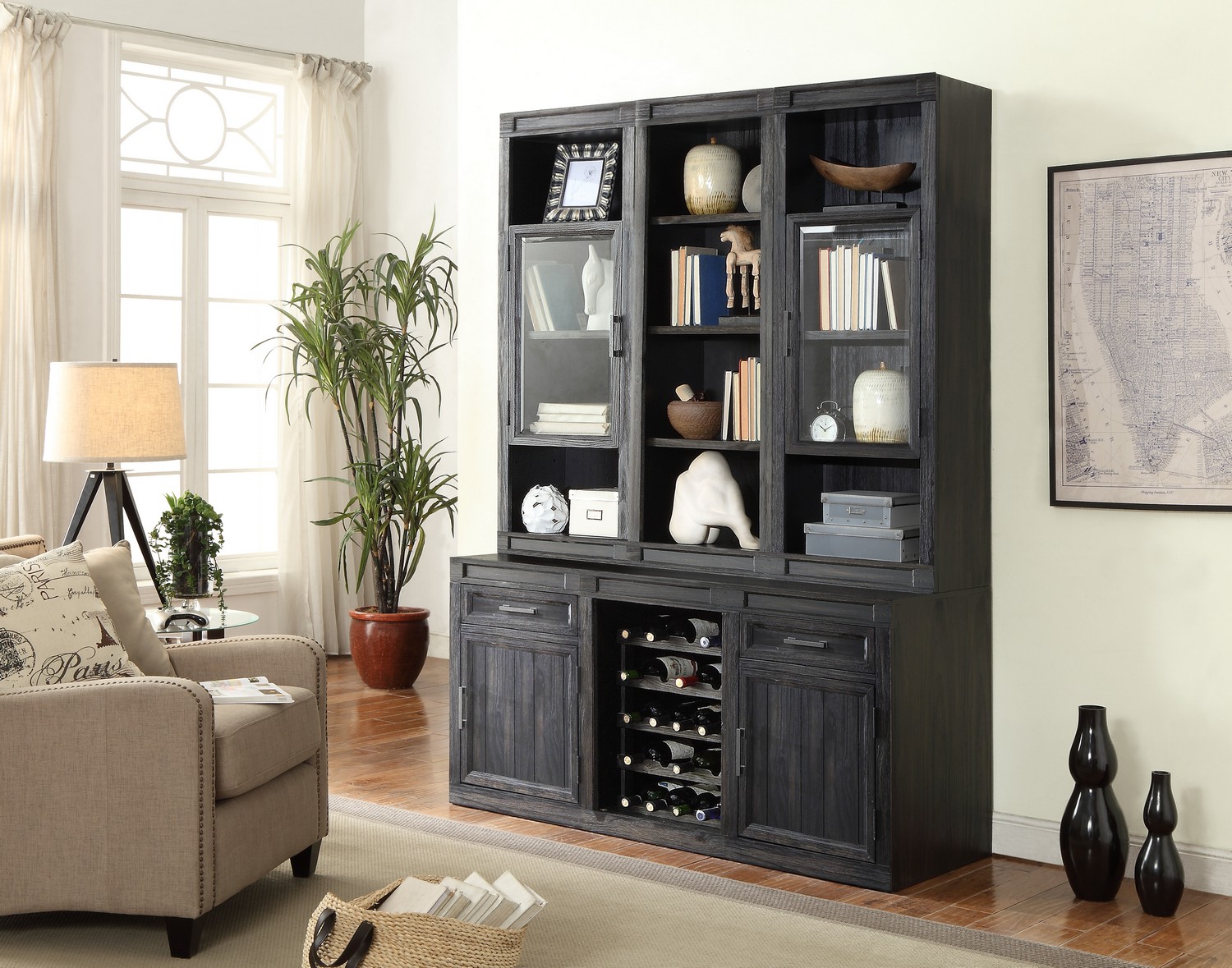 Parker House Hudson Desk Set with Bookcase Hutch and Storage