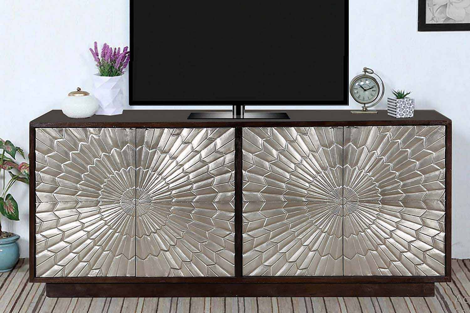 Parker House Crossings Palace 78 Inch TV Console - Sliver Clad