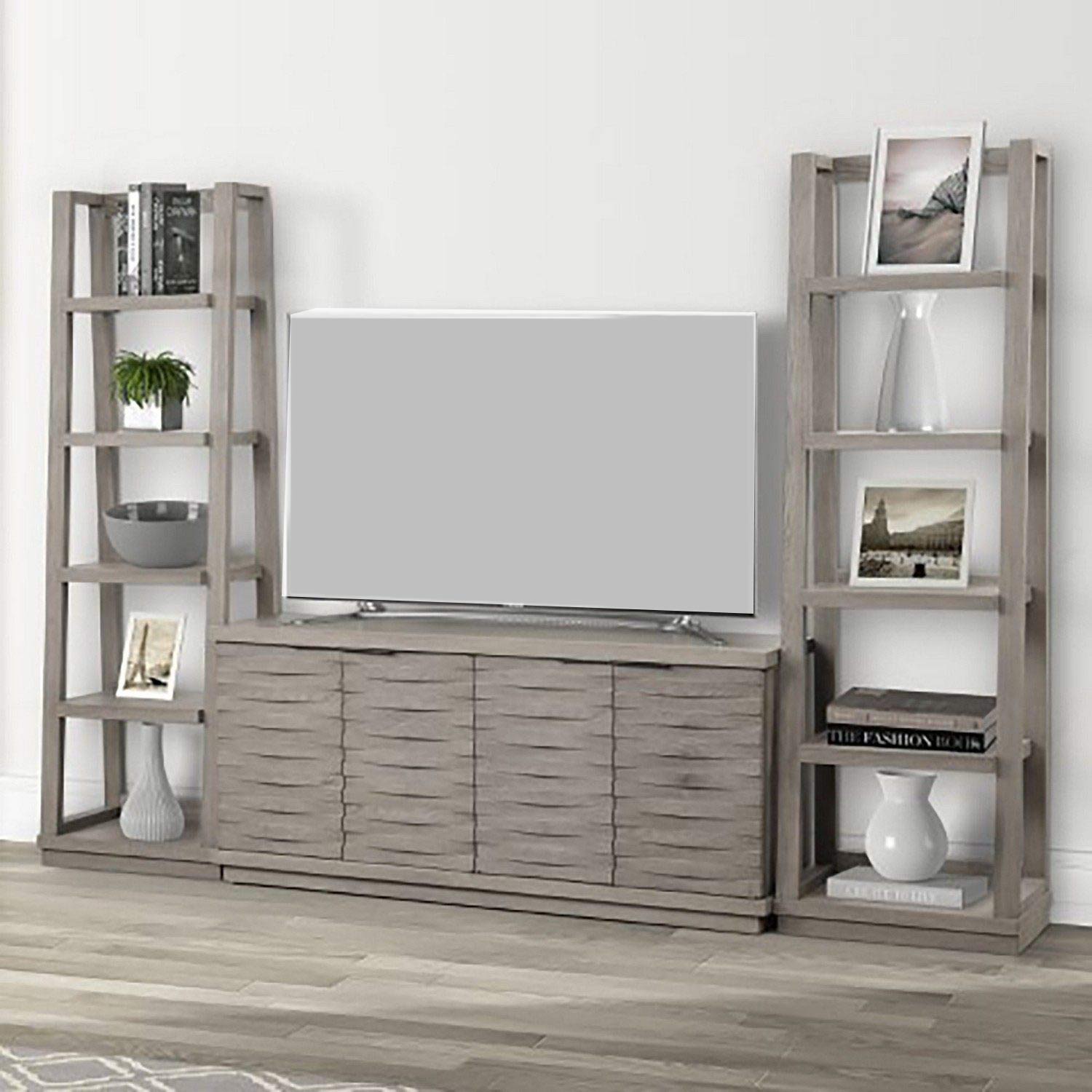 Parker House Pure Modern 63 Inch Console with Pair of Angled Etagere Bookcase Piers - Moonstone