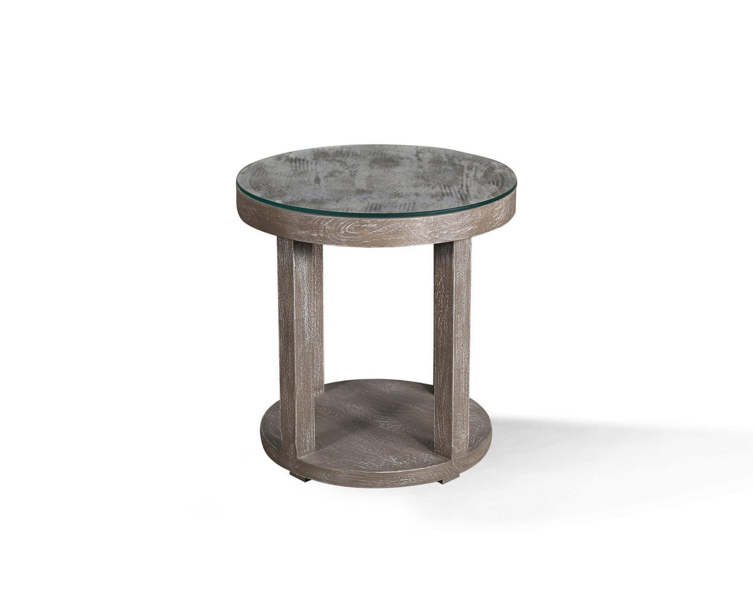 Parker House Crossings Serengeti Round End Table with Glass Top - Sandblasted Fossil Grey
