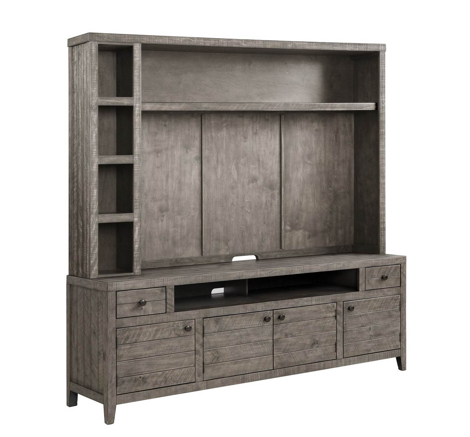 Parker House Tempe 84 Inch TV Console with Hutch and Back Panel - Grey Stone