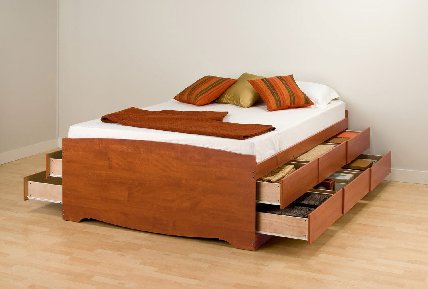 Prepac Captains Platform Storage Bed with 12 Drawers - Cherry