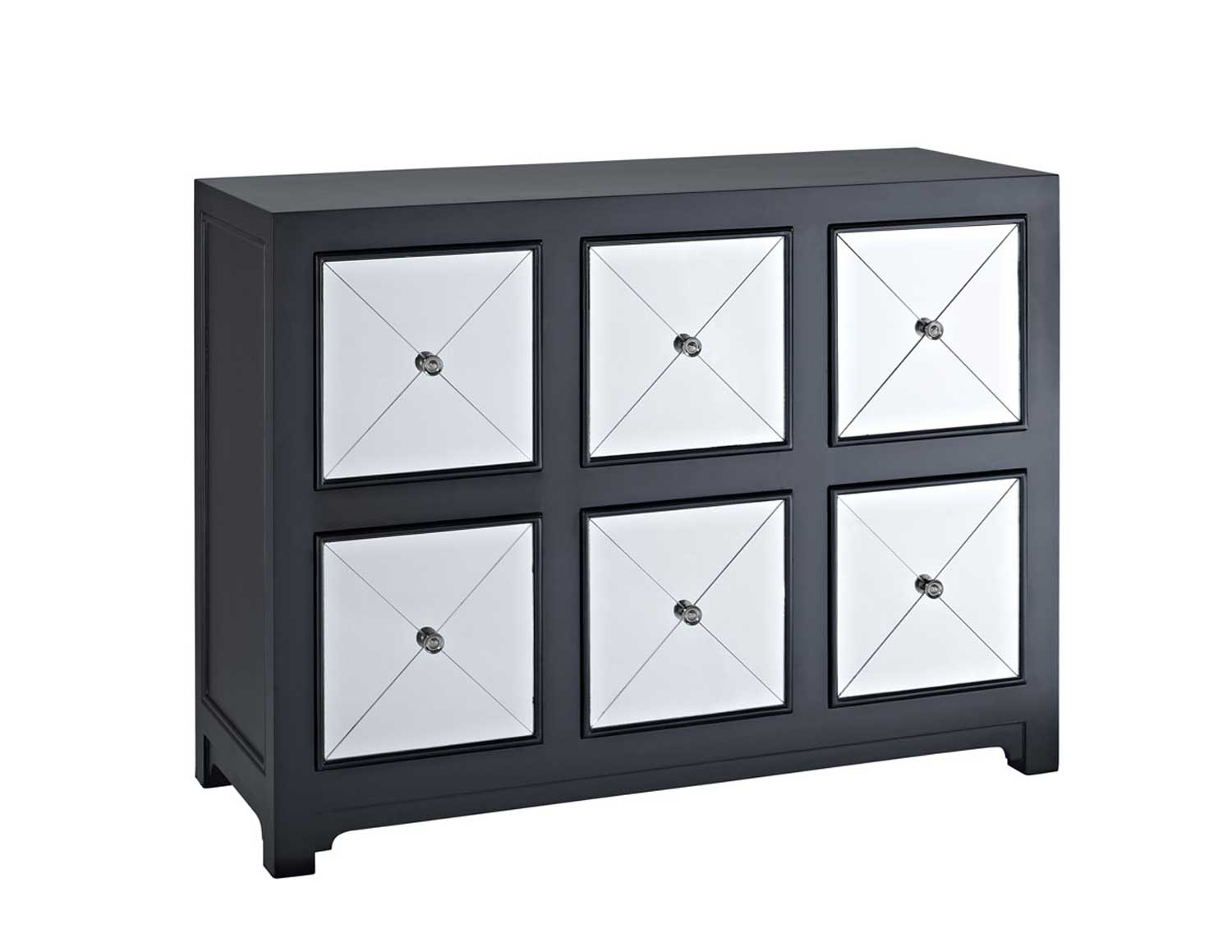 Powell Mirrored 6-Drawer Black Wood Console