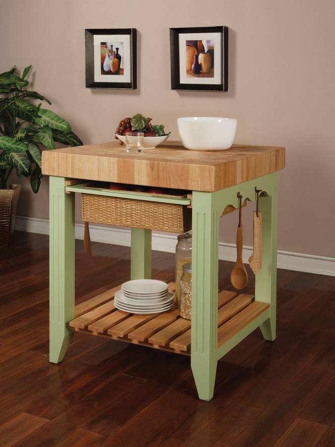 Powell Color Story Sage Green Butcher Block Kitchen Island