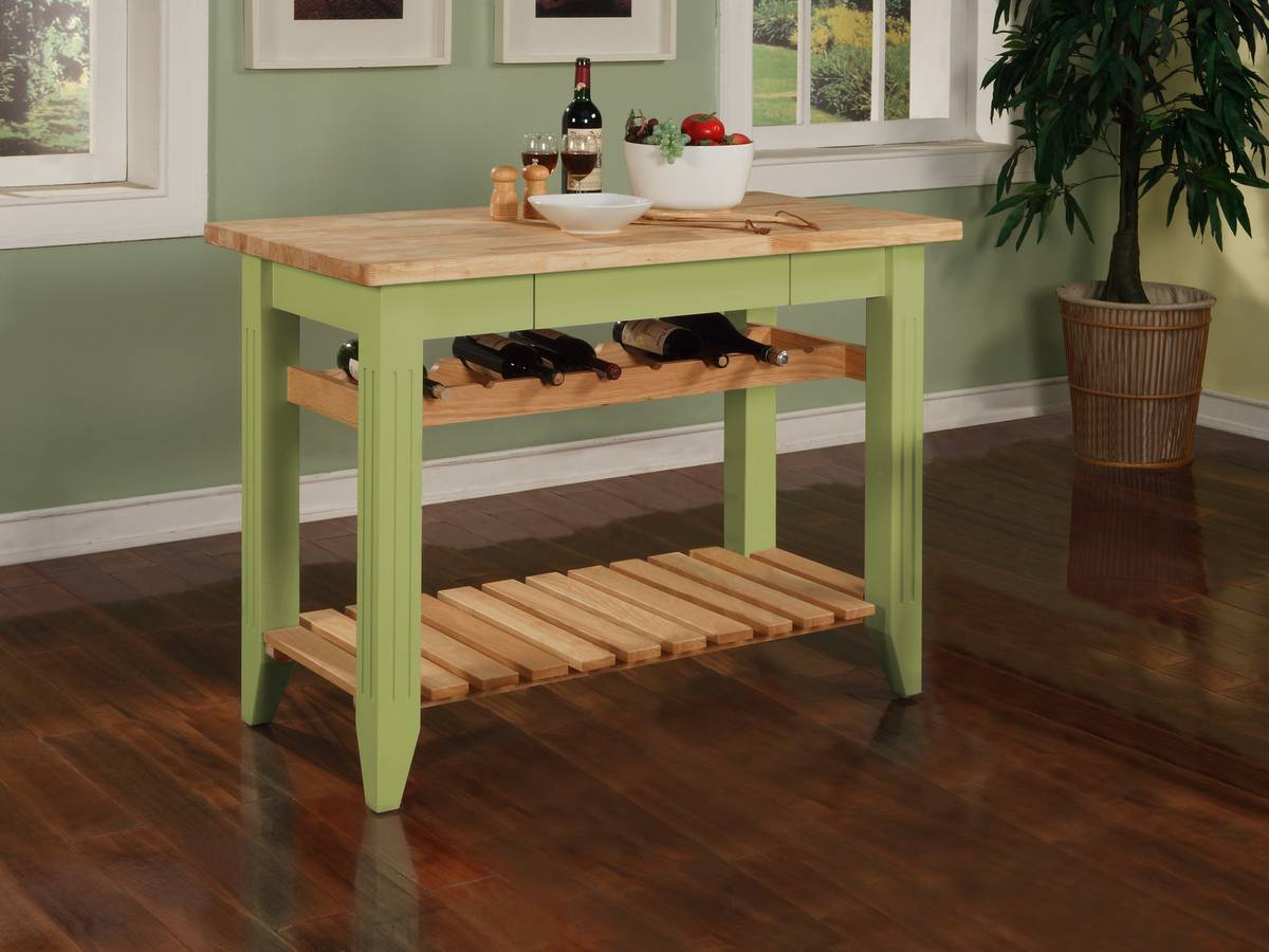 Powell Color Story Sage Green Butcher Block Gathering Island