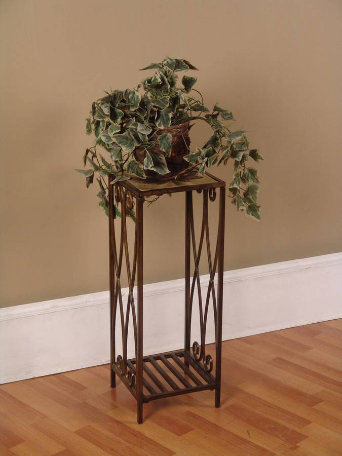 Powell Garden District Cinnamon Small Plant Stand with Leaf Motif Resin Top PW313267 at