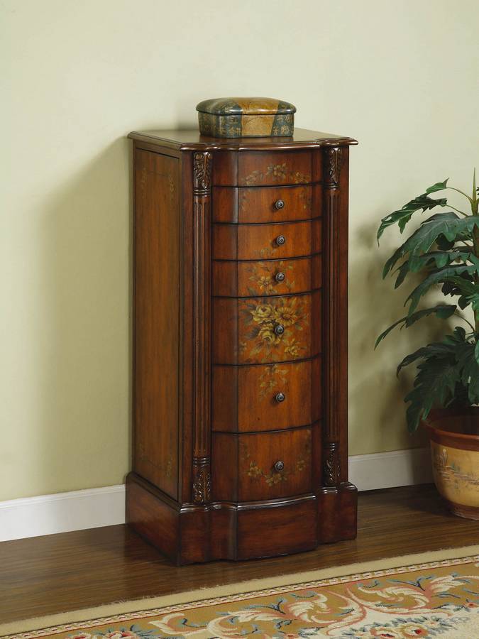 Powell Masterpiece Light Cherry and Floral Jewelry Armoire