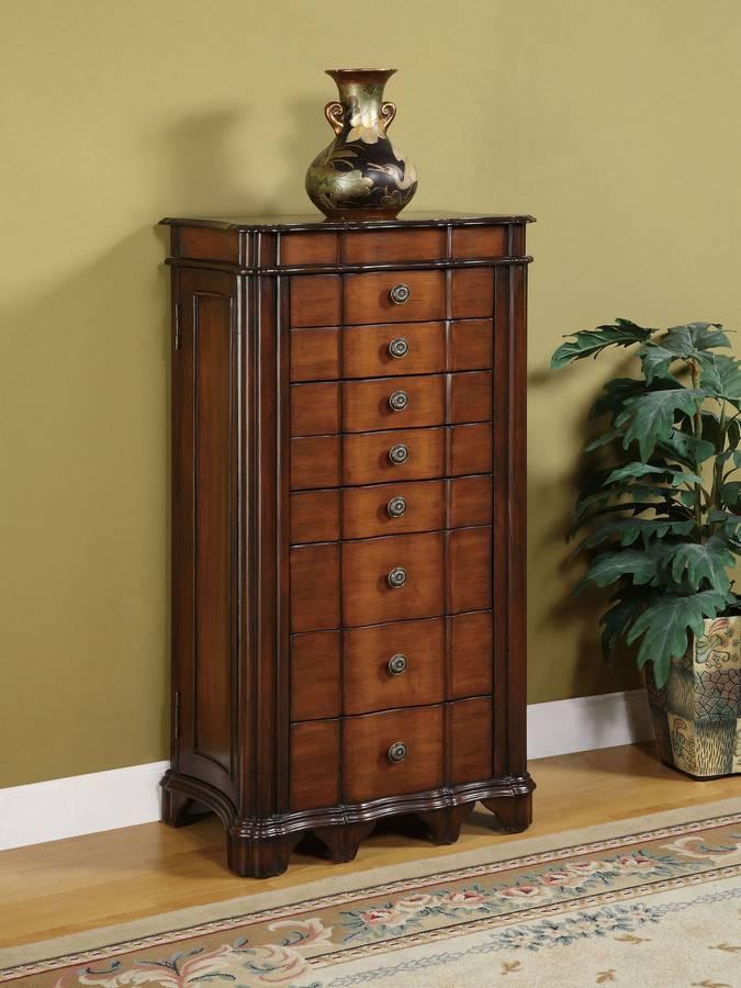 Powell Masterpiece Faux Cherry with Burl Jewelry Armoire with Lift-Off Jewelry Box