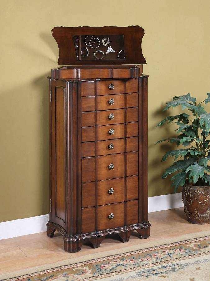 Powell Masterpiece Faux Cherry with Burl Jewelry Armoire with Lift-Off Jewelry Box