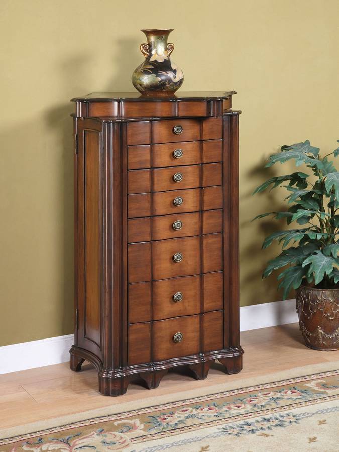 Powell Masterpiece Faux Cherry with Burl Jewelry Armoire with Lift-Off Jewelry Box