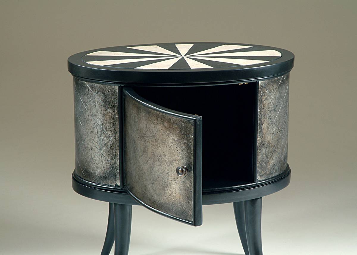 Powell Finishing Touches Antique Silver and Distressed Black Oval Drum Table