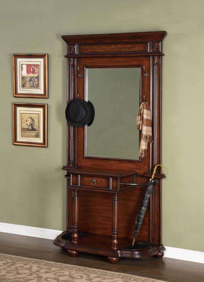 Powell Masterpiece Faux Medium Mahogany and Floral Hall Tree with Umbrella Stand