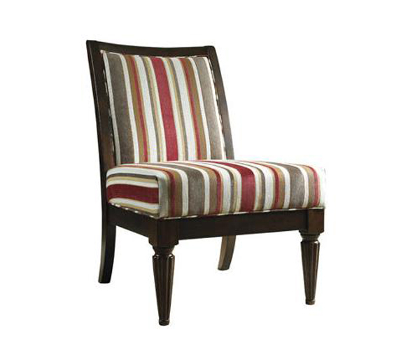 Powell Brown Fruitwood Armless Accent Chair with Red and Brown Stripe Powell Brown Fruitwood Armless Accent Chair with Red and Brown Stripe