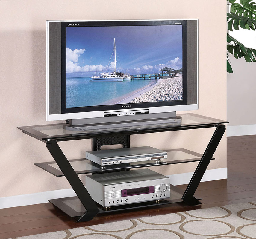 Powell Matte Black 48 inch TV Stand with Clear Glass PW-412-648 at ...