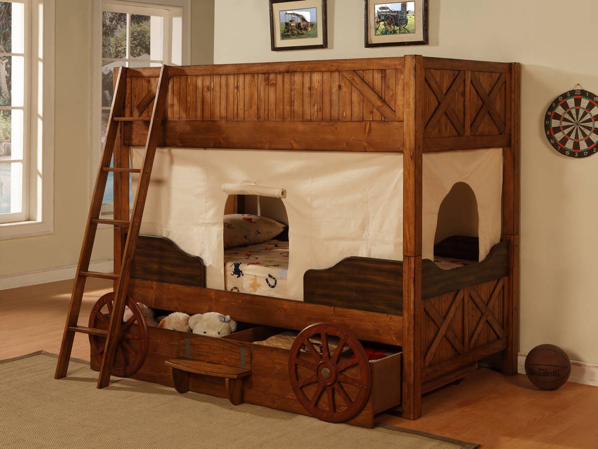 Powell Dakota Dark Rustic Pine TwinTwin Wagon Bunk Bed PW479037 at
