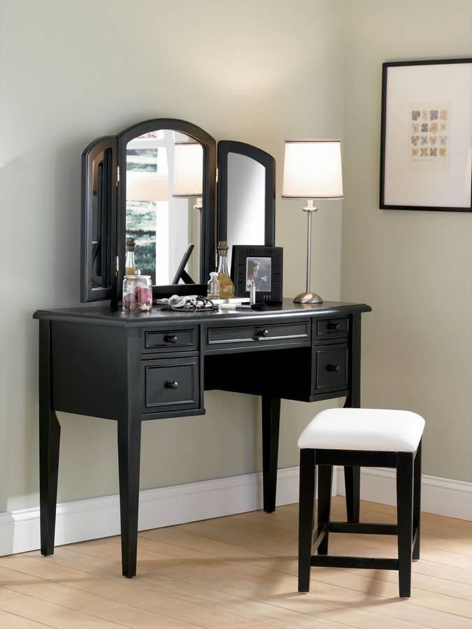 Powell Antique Black with Sand Through Terra Cotta Vanity Mirror and Bench