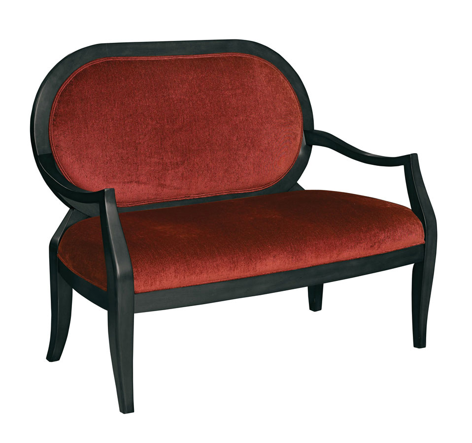 Powell Black Settee with Burgundy Fabric Powell Black Settee with Burgundy Fabric
