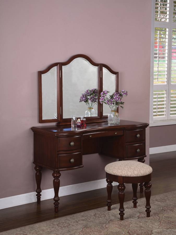 Powell Marquis Cherry Vanity Mirror and Bench