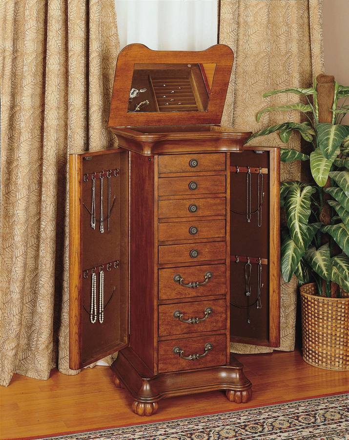 Powell Wilmington Cherry and Burl Jewelry Armoire