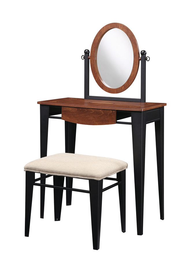 Powell Traditional Faux Mahogany with Marquetry Vanity Mirror and Bench