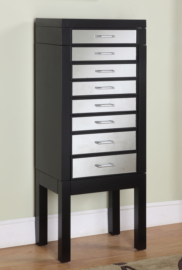 Powell Black Jewelry Armoire with Mirrored Drawer Fronts