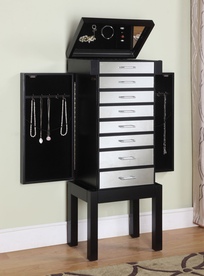 Powell Black Jewelry Armoire with Mirrored Drawer Fronts