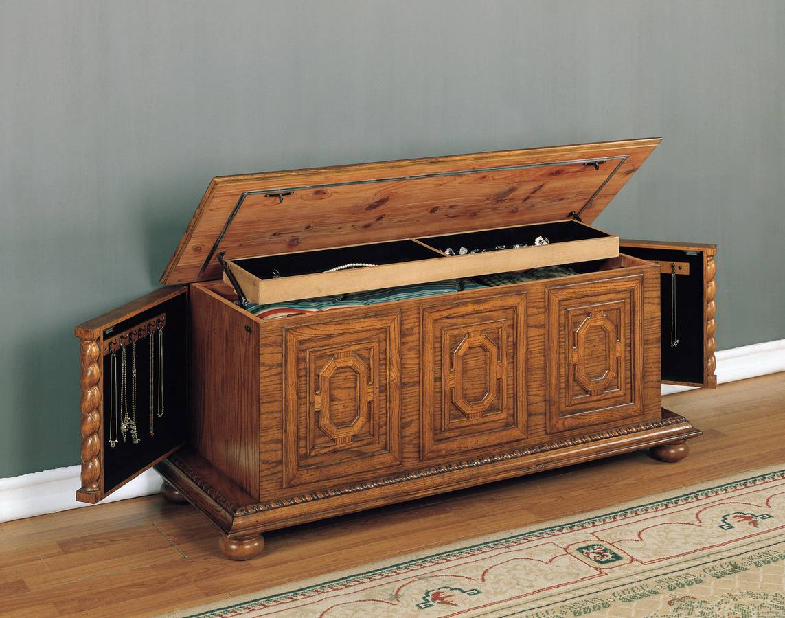 Powell Woodland Oak Jewelry Storage Cedar Chest with selfrising tray