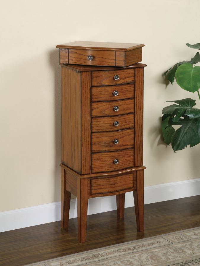 Powell Woodland Oak Jewelry Armoire with Lift-Off Jewelry Box