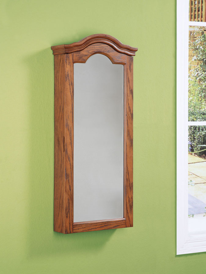 Powell Antique Oak Wall Jewelry Storage Mirror