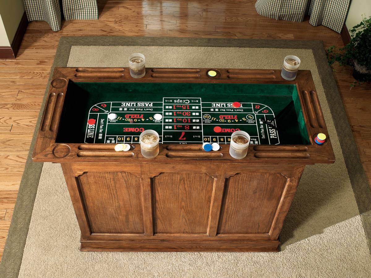 Powell Tahoe Antique Oak Gaming Bar Cabinet with Chips Dice and Cards