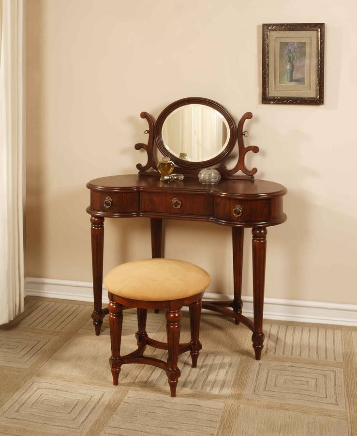 Powell Antique Mahogany Vanity-Mirror- Bench Set