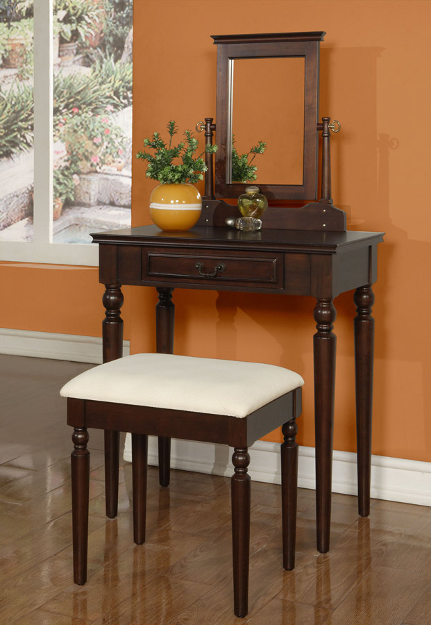 Powell Brown Cherry Vanity, Mirror and Bench Powell Brown Cherry Vanity, Mirror and Bench