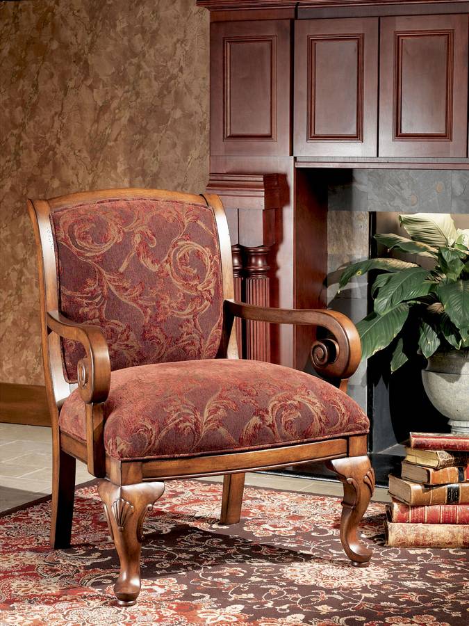Powell Hopewell Chair with Burgundy Antique Tapestry Fabric Powell Hopewell Chair with Burgundy Antique Tapestry Fabric