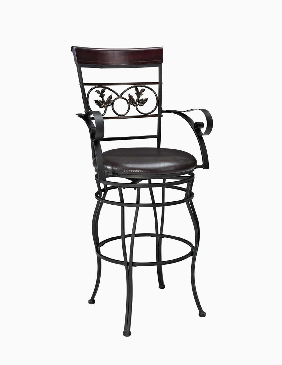 Powell Mtl Big and Tall Leaves Bar Stool with Arms - Bronze/Walnut