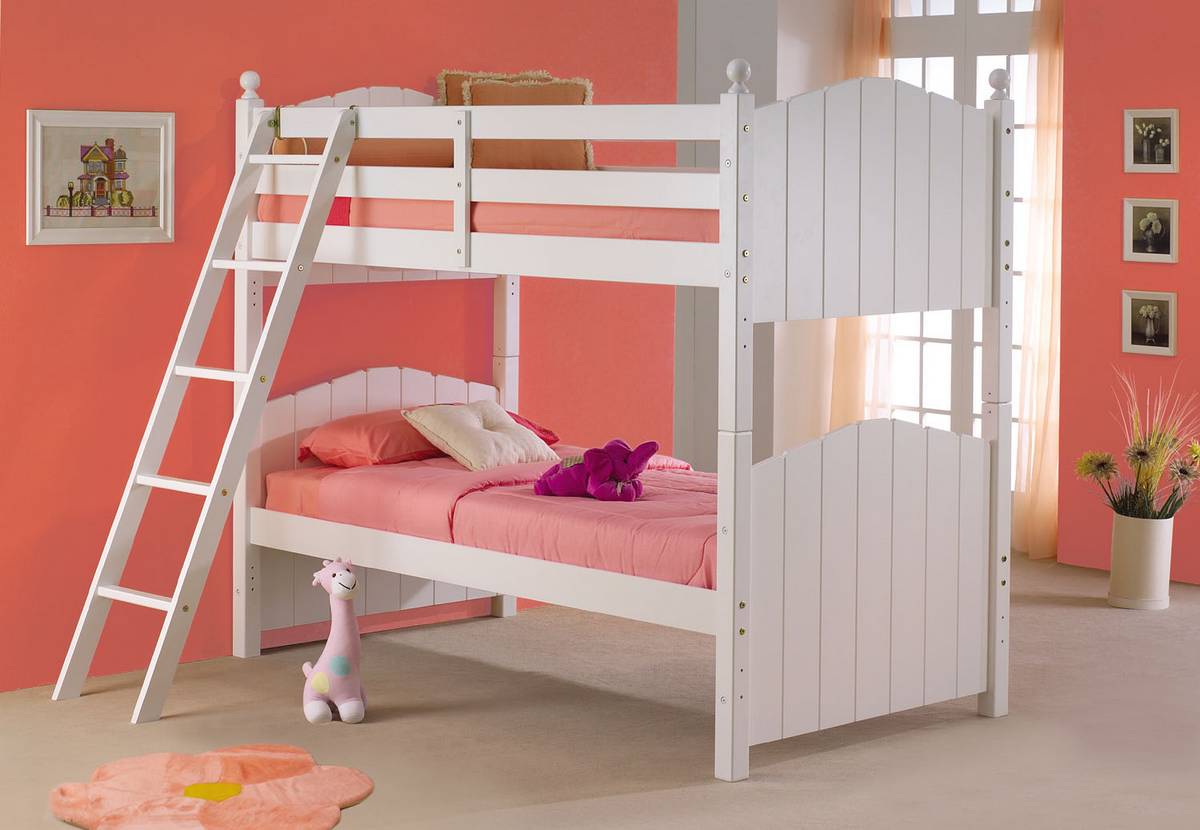 Powell Cape Cod Satin White 3-In-1 Twin-Twin Bunk Bed with Twin Roll Out Slat Set