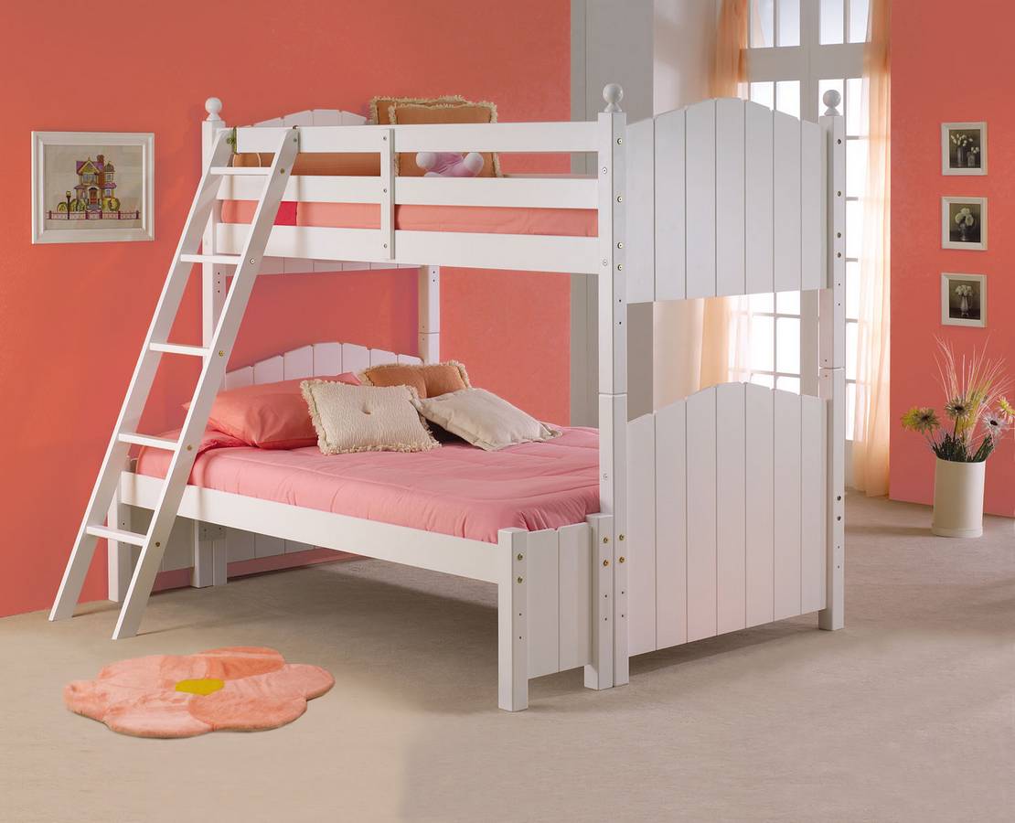 Powell Cape Cod Satin White 3-In-1 Twin-Twin Bunk Bed with Twin Roll Out Slat Set