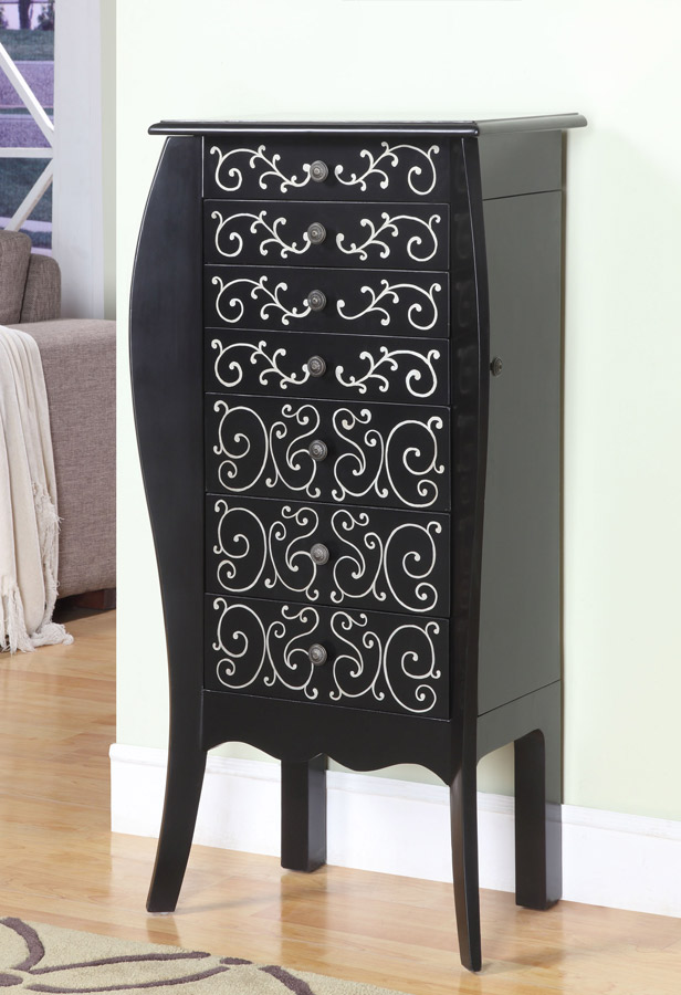 Powell Black with White Scroll Design Jewelry Armoire