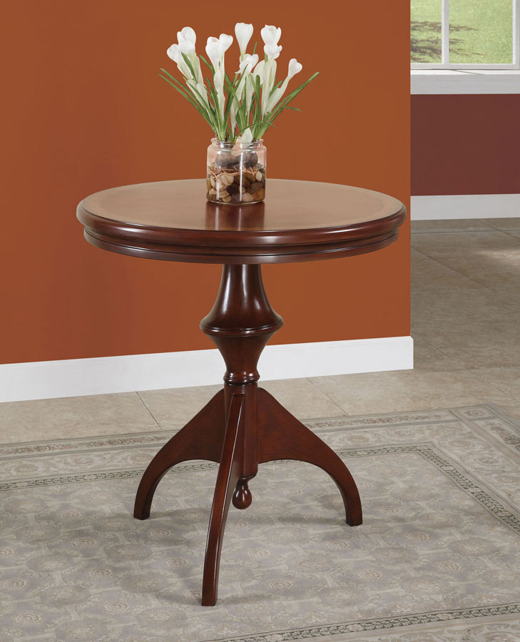 Powell Masterpiece Warm Cherry Round Accent Table with Tri-legged Base