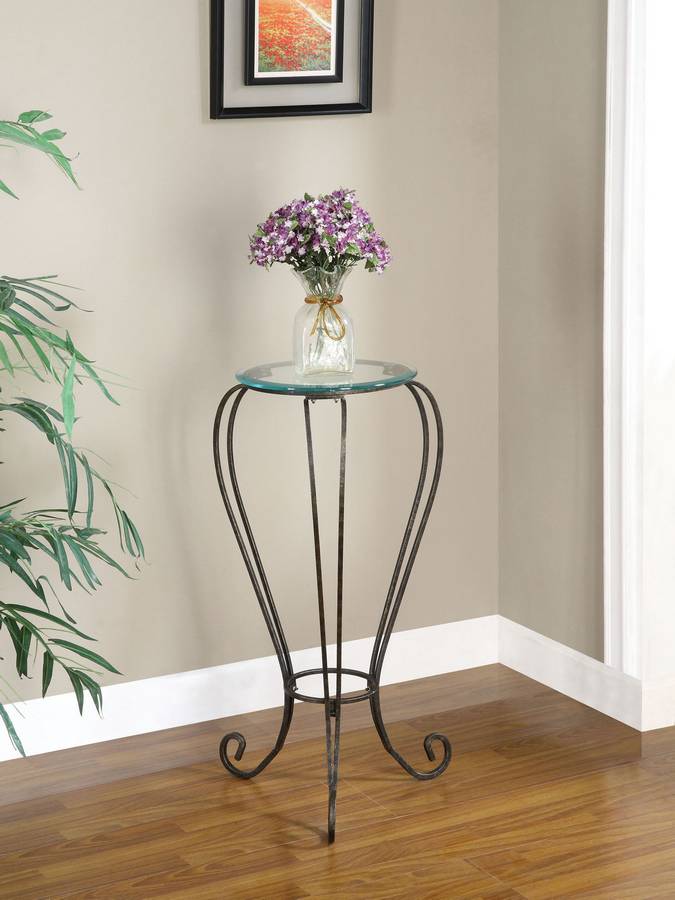 Powell Garden District Bronze-Gold Plant Stand with Glass Top