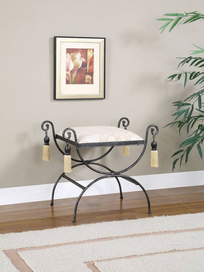 Powell Garden District Black-Pewter Upholstered Vanity Bench