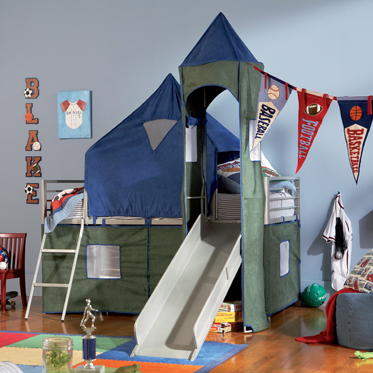 Powell Boys Blue and Green Twin Tent Bunk Bed with Slide