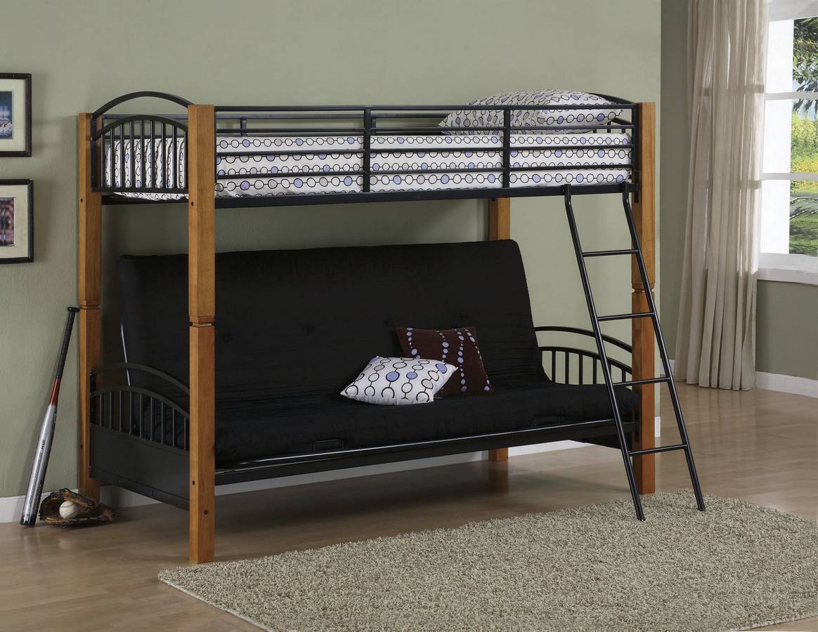 Powell Country Pine and Matte Black Twin-Futon Bunk Bed PW-938-199 at ...