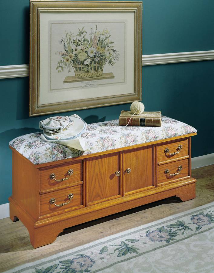 Powell Nostalgic Oak Cedar Chest with Floral Tapestry Upholstered Seat