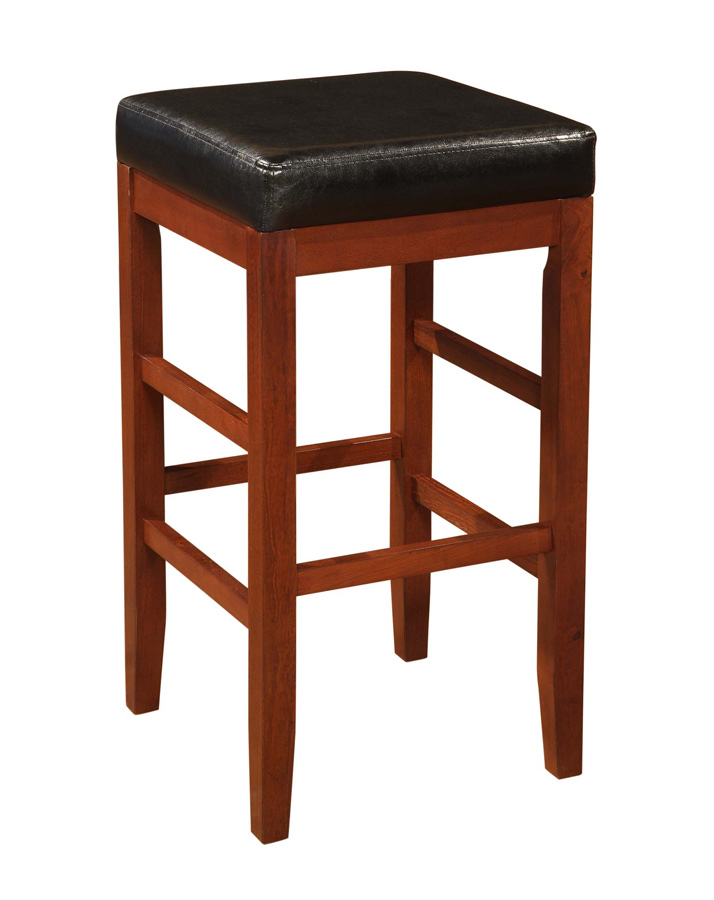 Powell Cherry Square Backless Bar Stool with Black Bonded Leather Seat