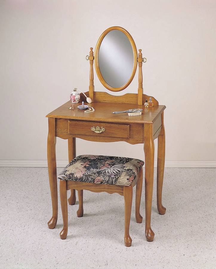 Powell Nostalgic Oak Vanity Mirror and Bench (G) Powell Nostalgic Oak Vanity Mirror and Bench (G)