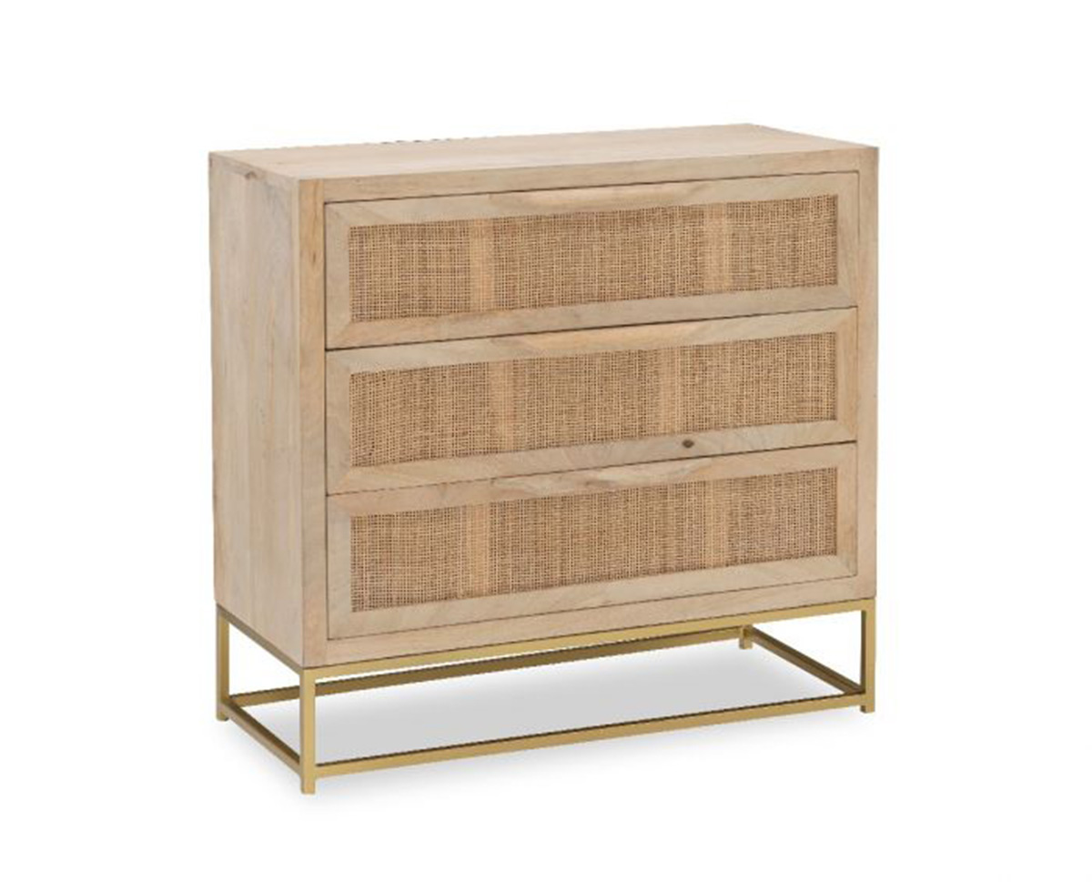 Powell Janie Rattan 3-Drawers Cabinet - Natural and Gold