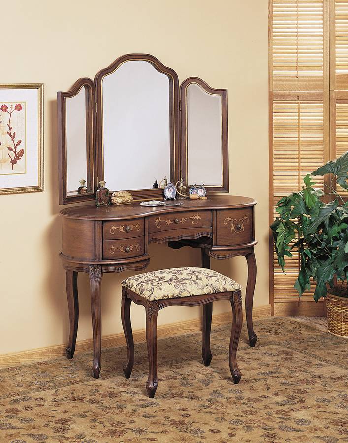 Powell Toscana Antique Caramel Hand Painted Vanity Mirror and Bench