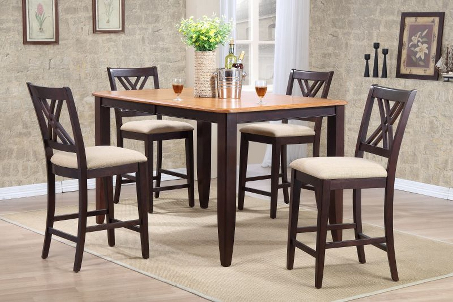 Iconic Furniture RT67 Whiskey/Mocha Double X- Back Counter Height Dining Set